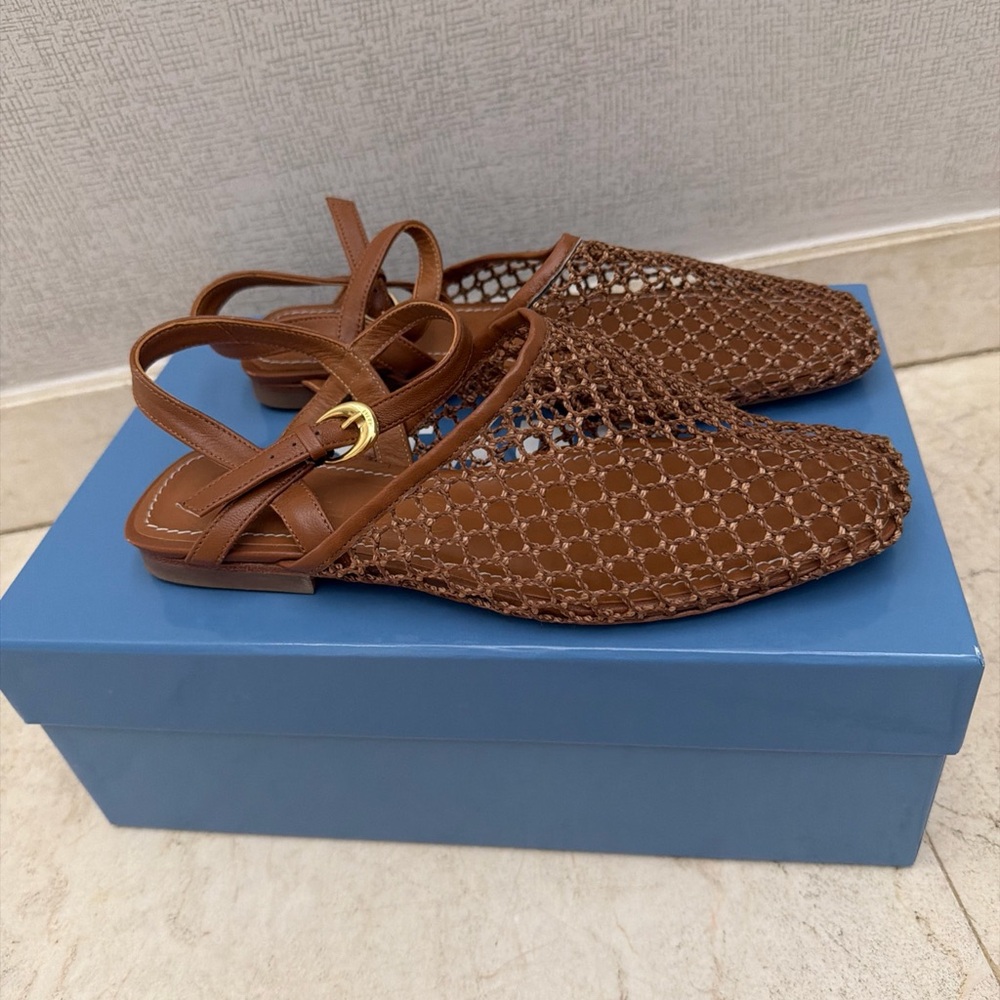 Staud Rete Woven Slingback Flats in Brown Size 7.5